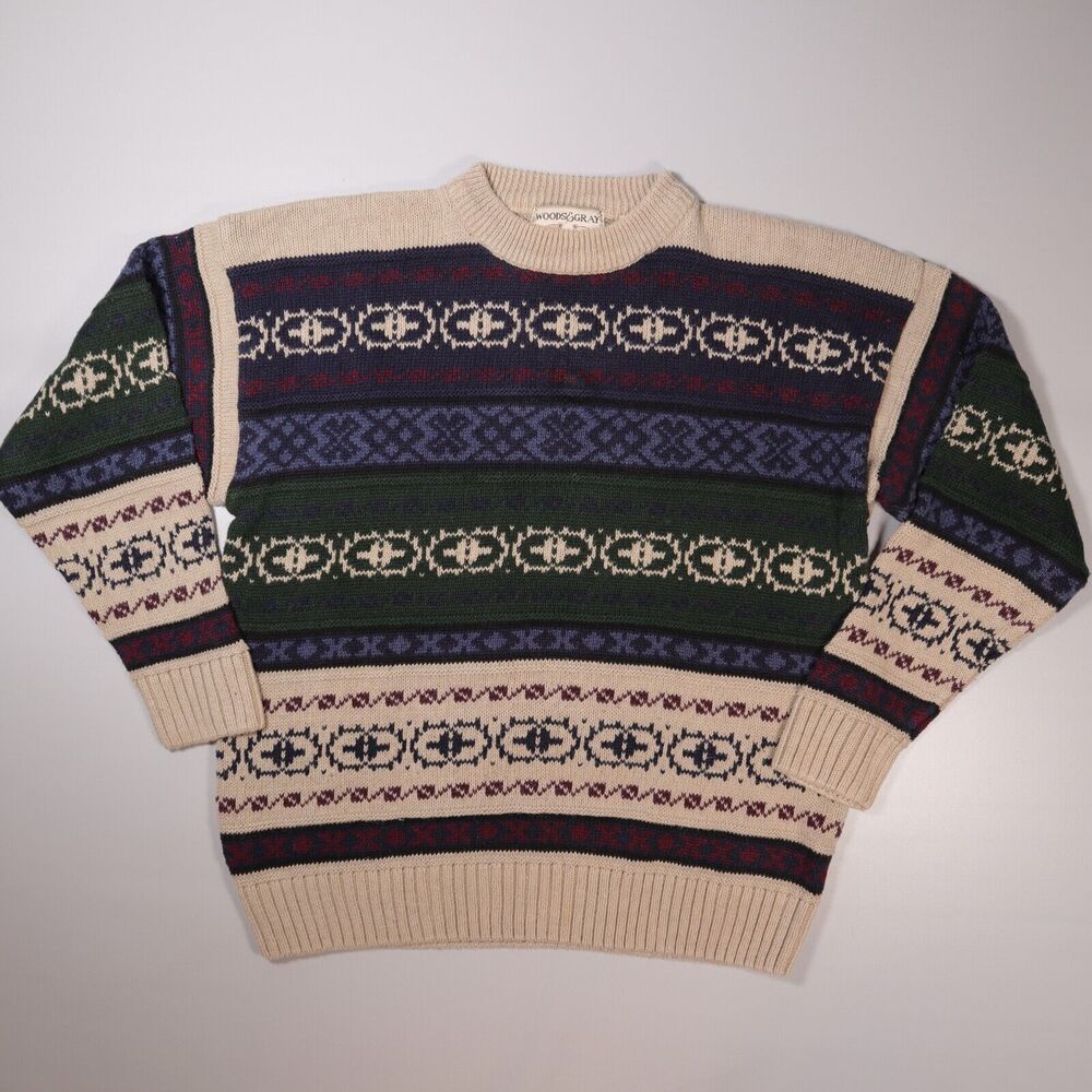 Woods & Gray Sweater Mens Medium M Nordic Fair Isle Knit Made in Hong Kong